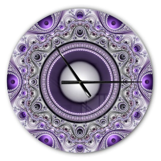 Designart Purple Fractal Pattern with Circles Modern Wall Clock